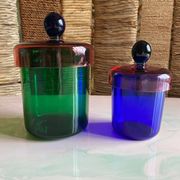 Handmade Blue, Pink and Black Glass Lidded Jar by Erik Höglund, 1992