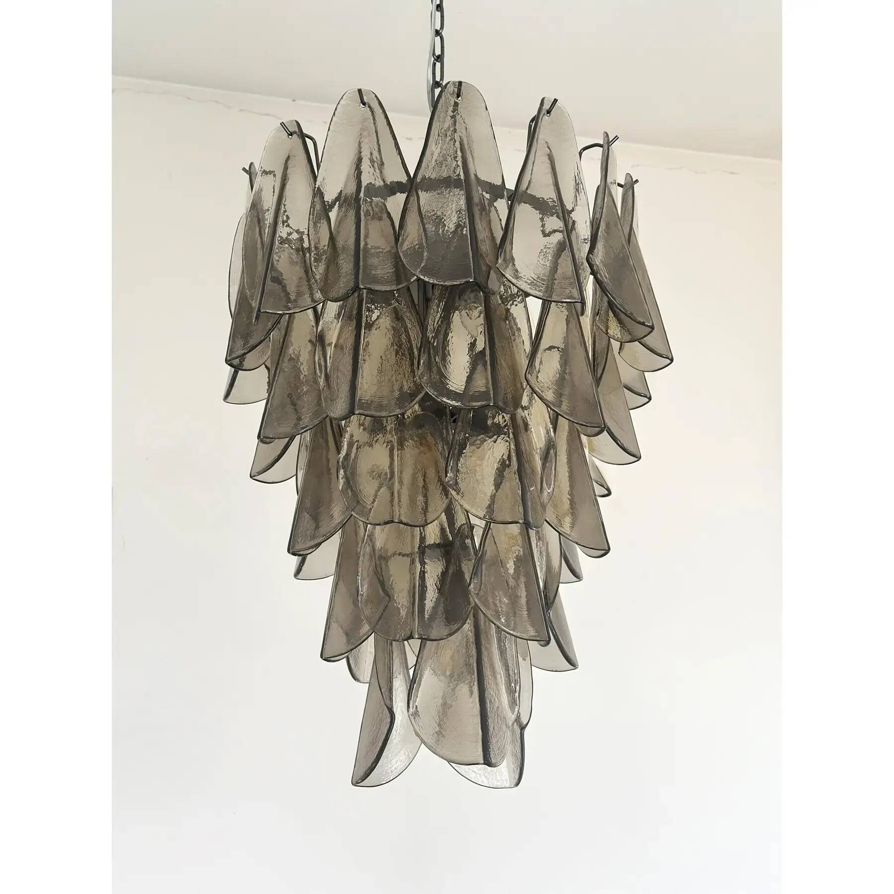 Smoked Fumé Murano Glass “Rondini” Cascade Chandelier, Modern Venetian Design