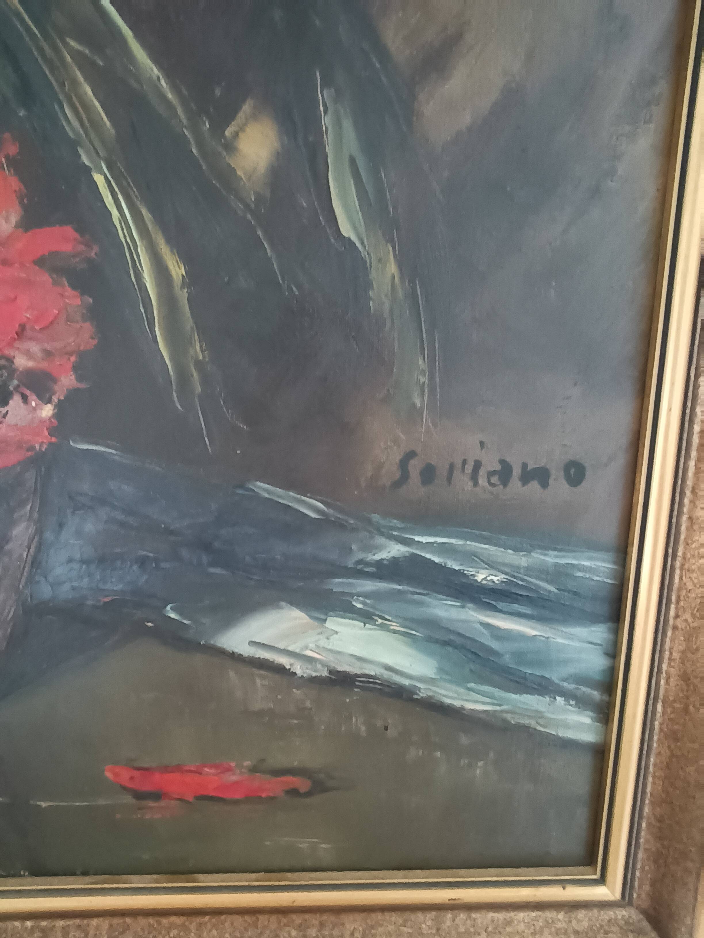 Oil on canvas still life with flowers signed soriano