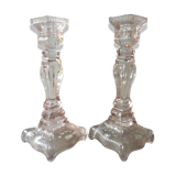 Pair of candlesticks pink glass