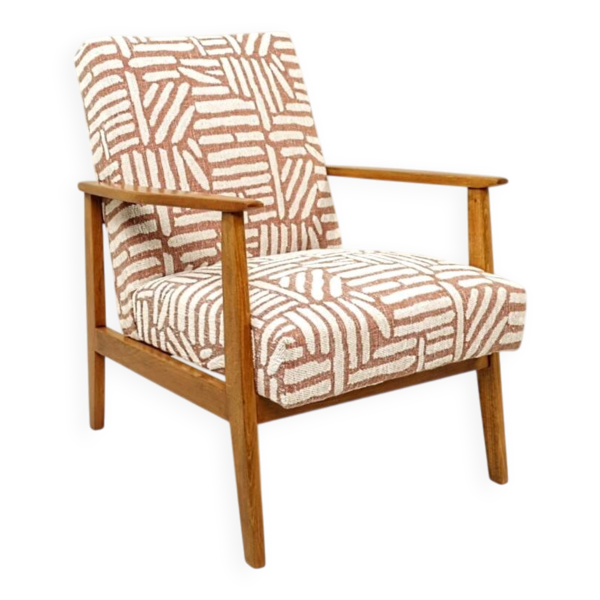 Fauteuil ethnique vintage moderne écru des années 1970
