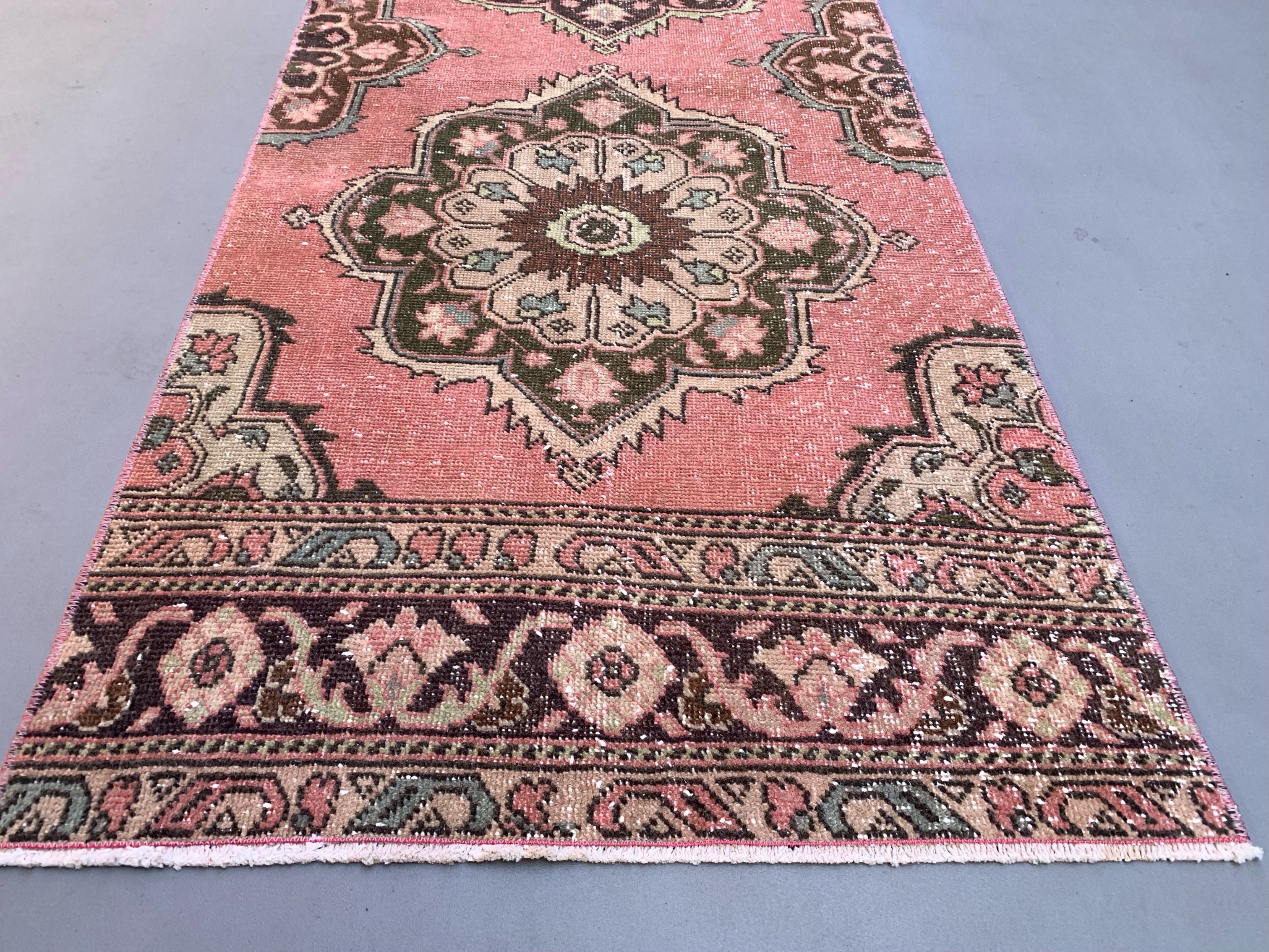 Distressed Turkish Runner 406x81 cm wool Vintage Tribal Rug