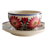 Lot de 2 tasses + soucoupes HB Quimper décor floral F436 – Peintes main