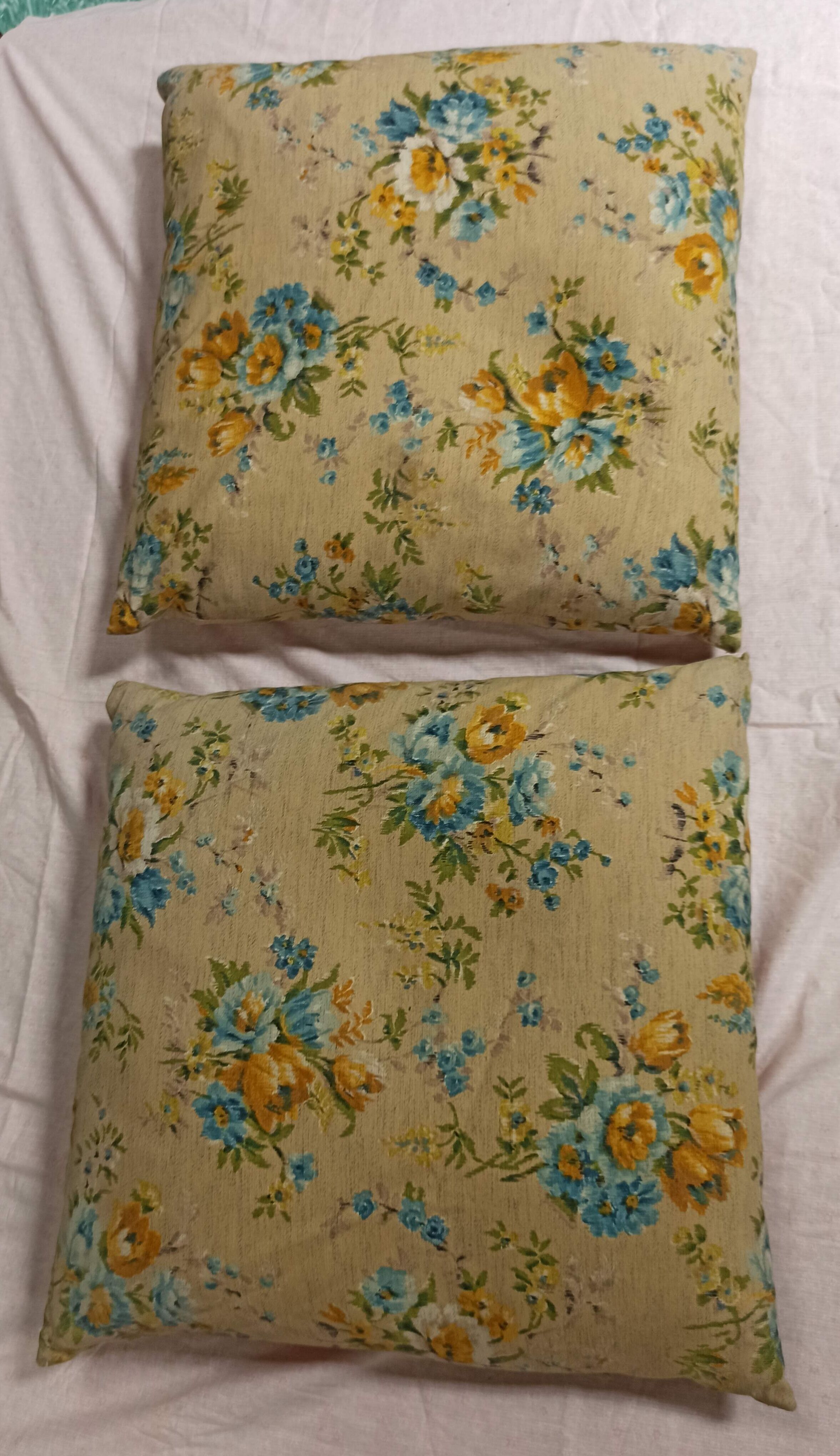 Pair of cushions feather down floral fabric old