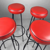 Set of 4 bar stools fifties in red skaï