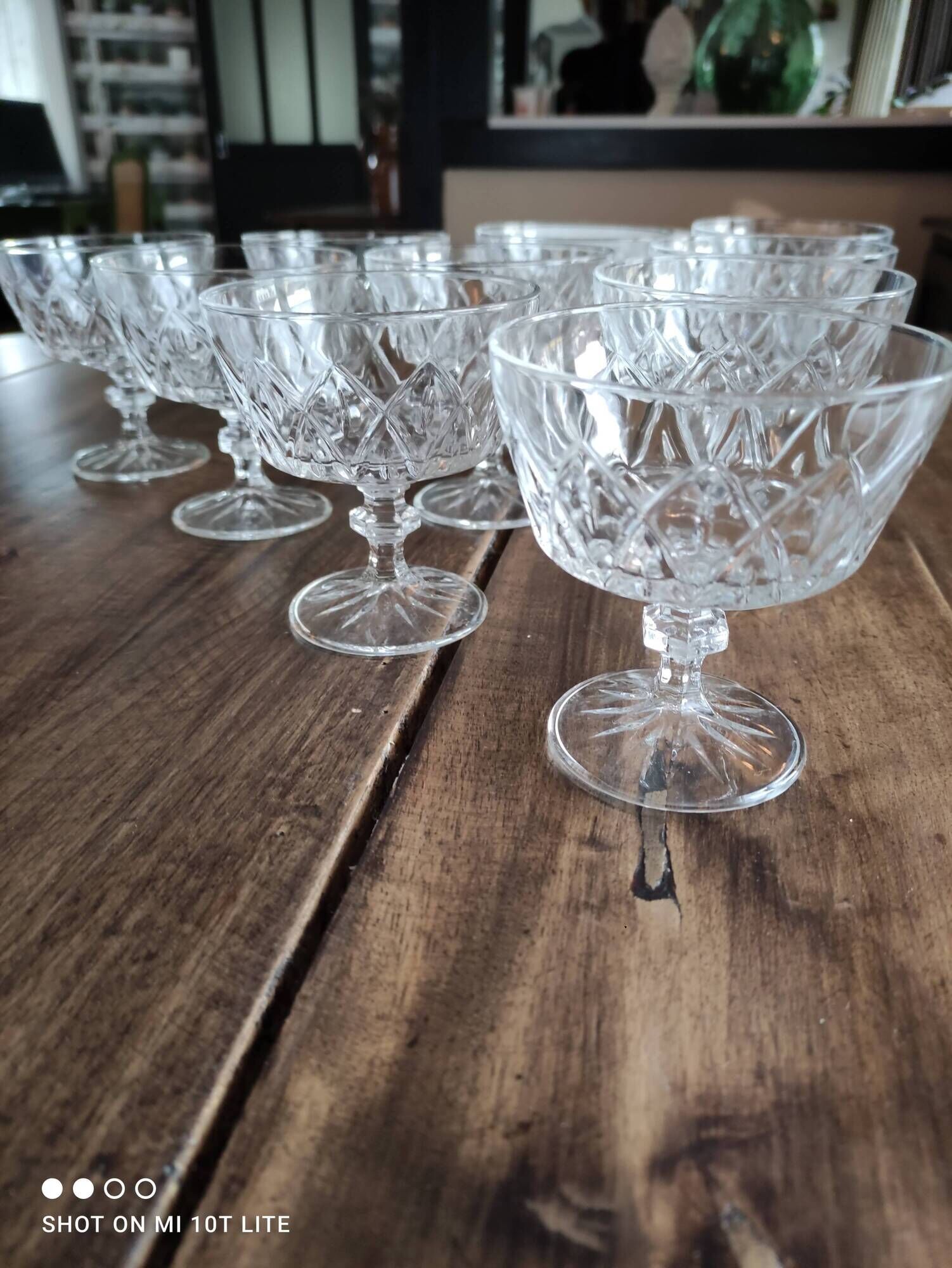 Set of 10 vintage champagne glasses in molded glass