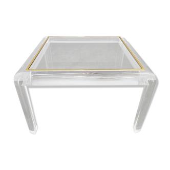 Italian Acrylic, Brass and Glass Coffee Table, 1980s