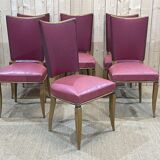 Suite of 6 chairs in beech and skaï