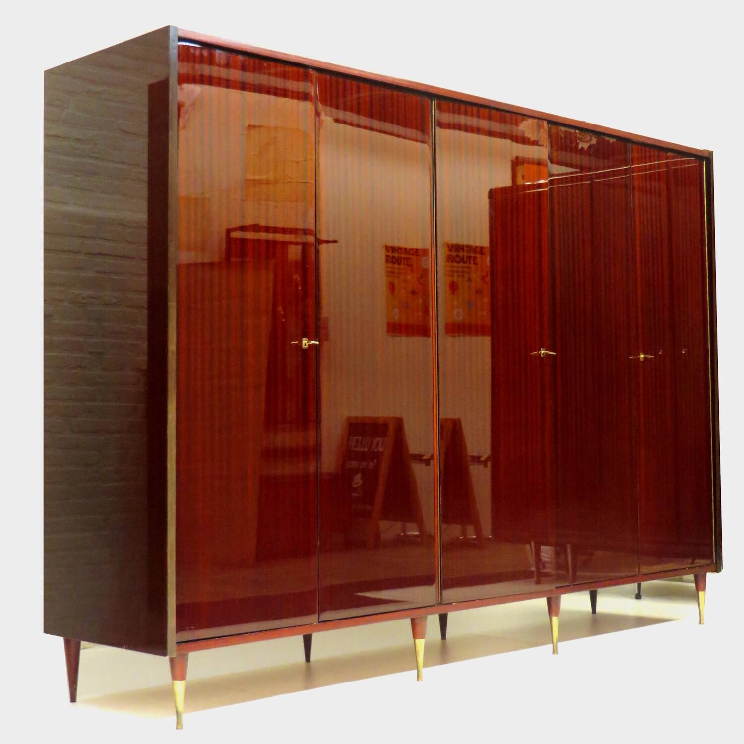 Large vintage 5-door mid century modern design wardrobe in mahogany, 1960s