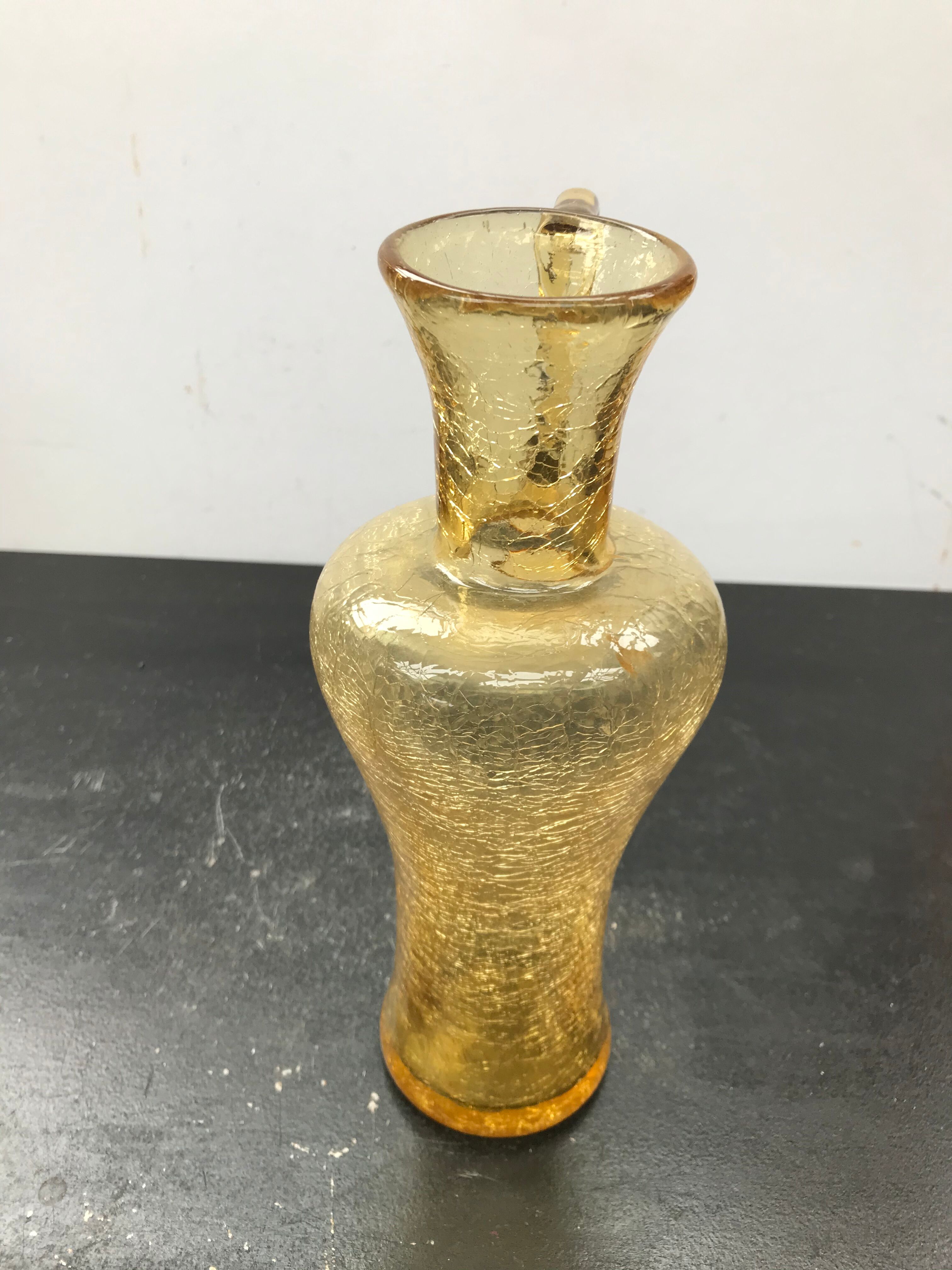 Former Carafe Glass Blown Yellow Cracked - Anse Decoration Vintage Kitchen