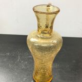 Carafe verre soufflé craquelé jaune avec anse décoration cuisine vintage