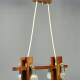 Scandinavian chandelier in solid teak with plexiglass resin shades – 1960s