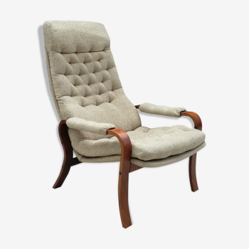 Scandinavian beech armchair and mottled fabric 1960