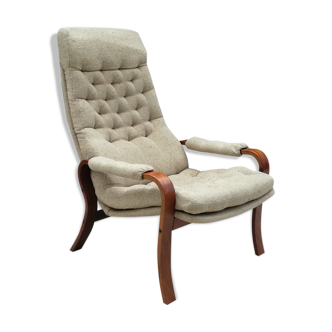 Scandinavian beech armchair and mottled fabric 1960