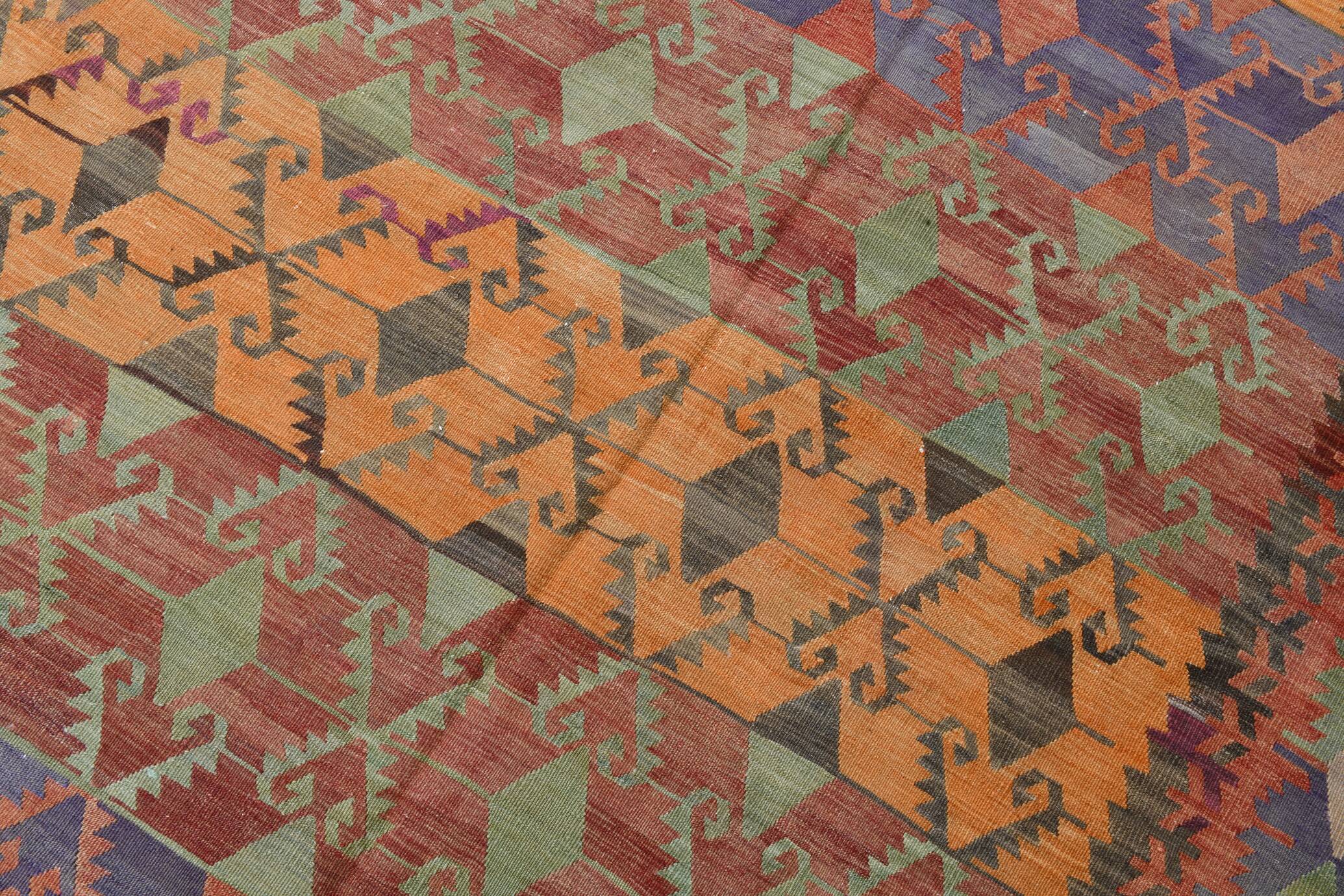 Purple & Orange & Red & Green Kilim Rug, Orientel Kilim Rug 176x390Cm