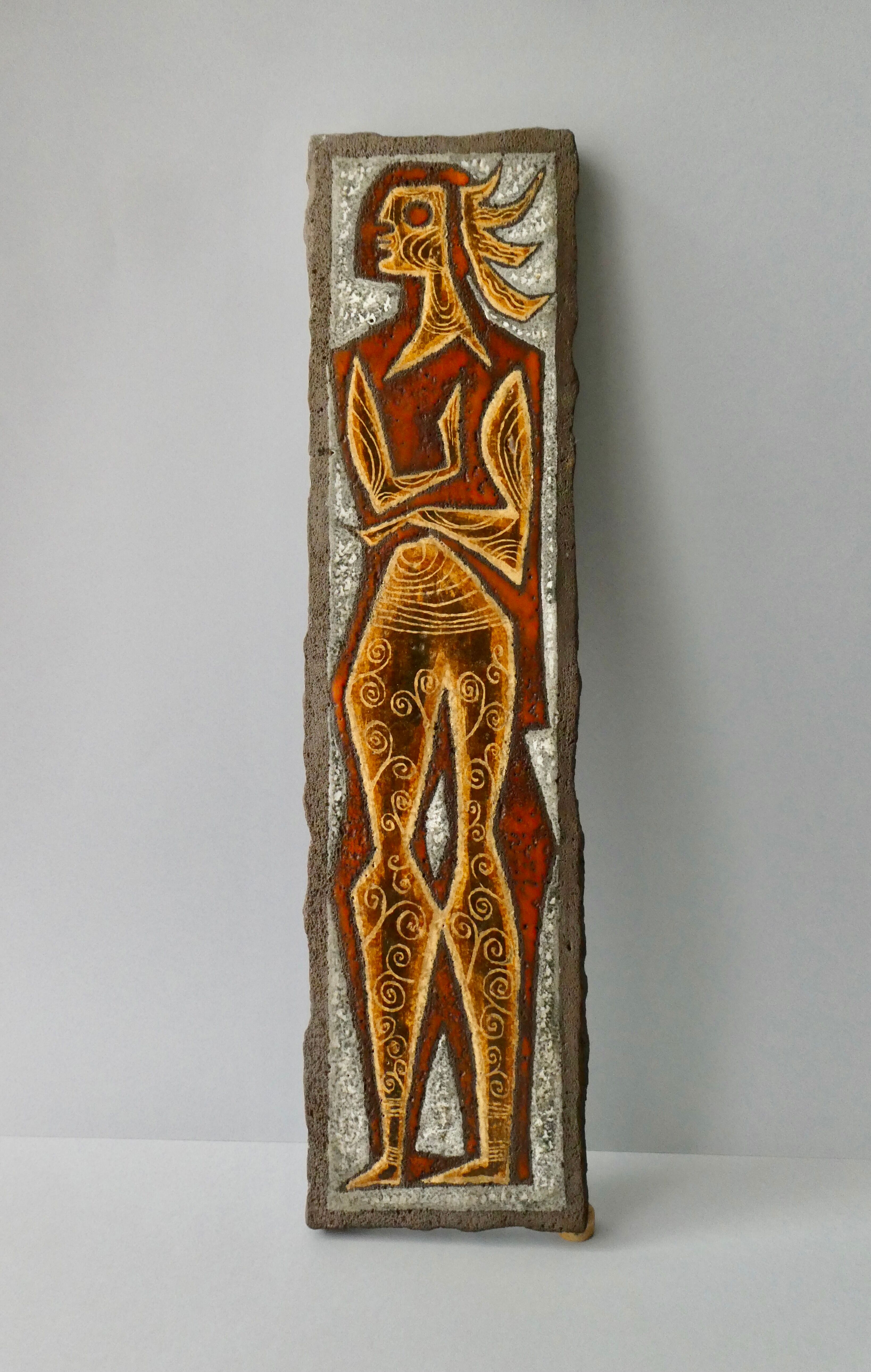 Decorative wall plate in enamelled lava by Jean Jaffeux, 60s