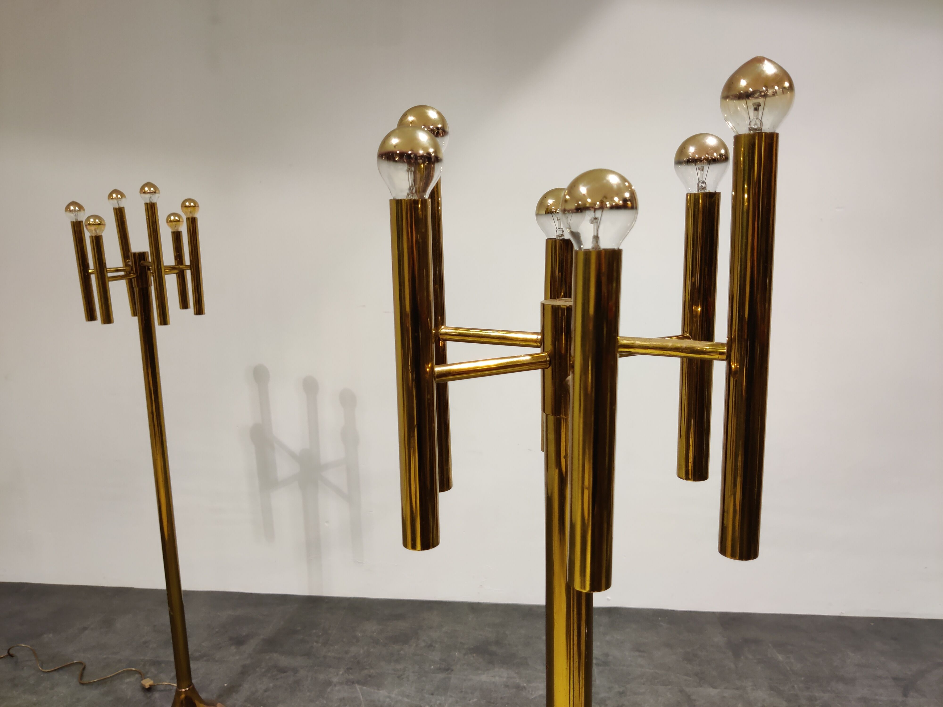 Pair of brass Sciolari floor lamps, 1970s