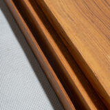 Trio of rounded rectangular trays or cups in monoxyl teak L:35