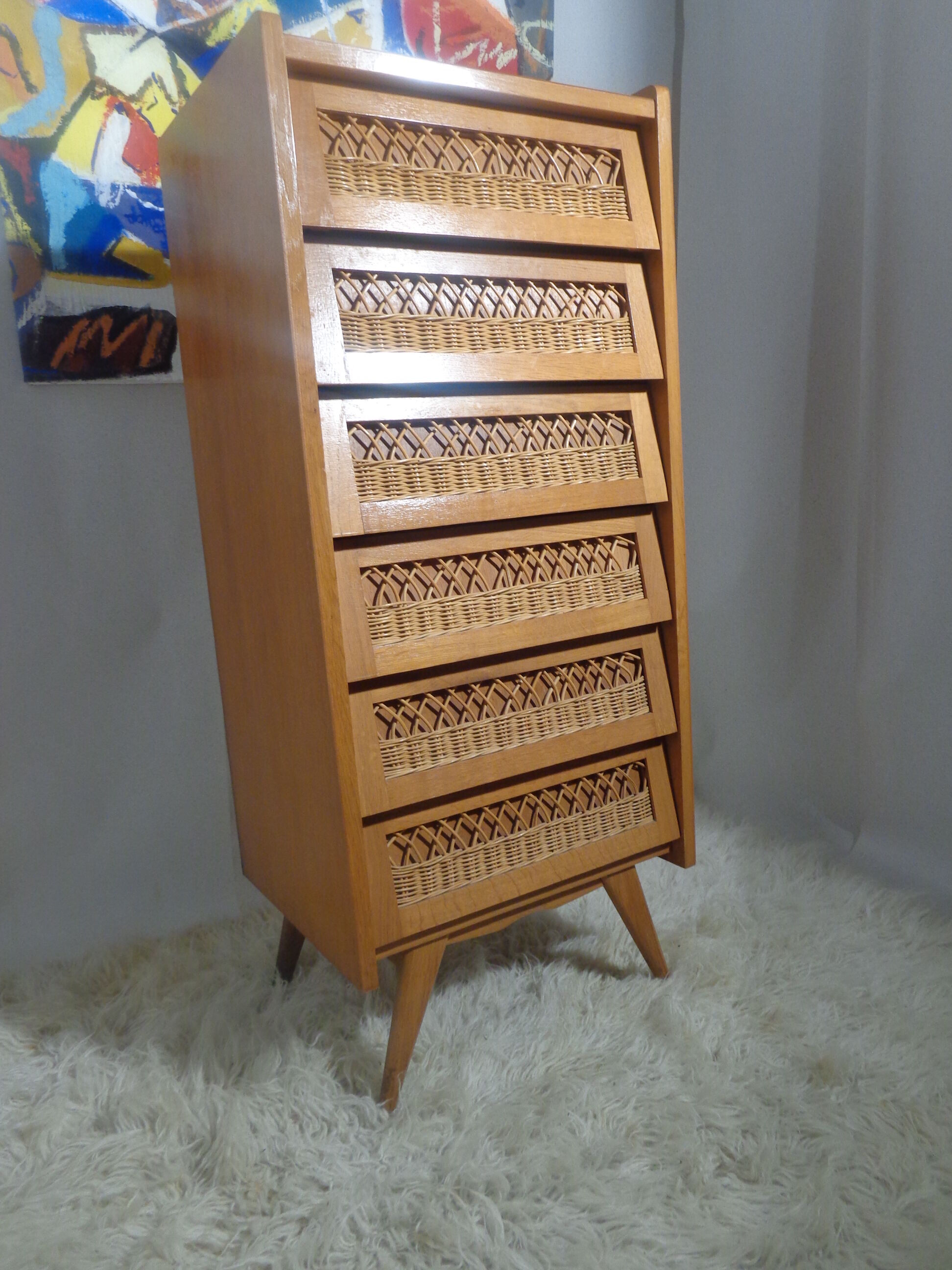 Dresser chest vintage wood and rattan of the 50 feet compass
