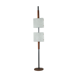 Scandinavian floor lamp in black lacquered steel and teak with two diffusers
