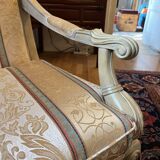 Louis XV bergère in vintage revival; timeless; provincial; French.