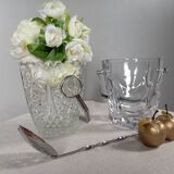 Duo of crystal ice buckets, silver metal, vintage