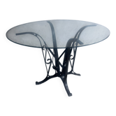 Table à manger française Art déco en fer forgé et verre, vers 1930