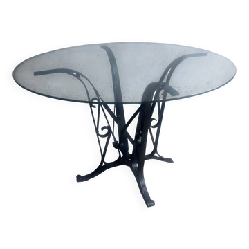 Table à manger Art Déco française en fer forgé et verre, vers 1930.