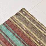 4x7 Pale Orange & Mint Green Striped Wool Kilim Rug, Washable Rug,126x210Cm