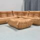 French camel brown leather Togo living room set attributed to Michel Ducaroy for Ligne Roset, set of 4
