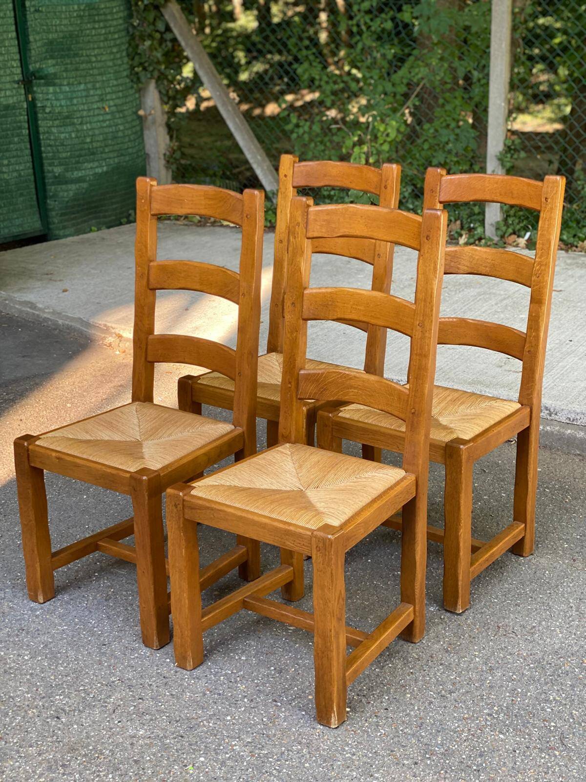 4 chaises à manger bois massif chêne paillées type ferme