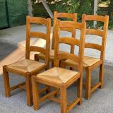 4 chaises à manger bois massif chêne paillées type ferme