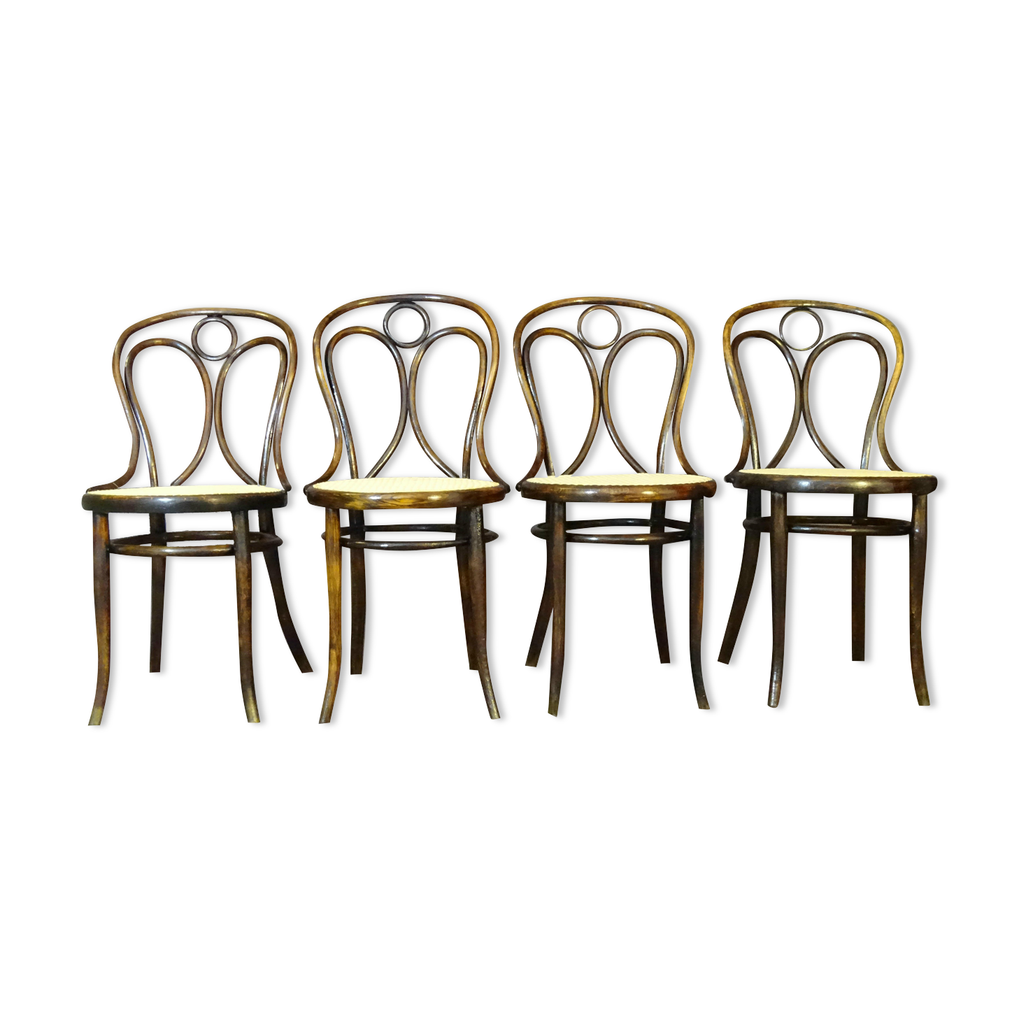Set of 4 chairs Thonet N°19 canned to nine still unbleached, Engelstuhl 1880.