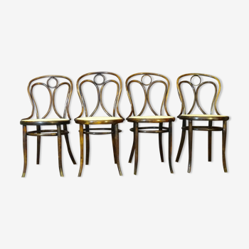 Set de 4 chaises Thonet N°19 cannées à neuf encore écru, Engelstuhl 1880