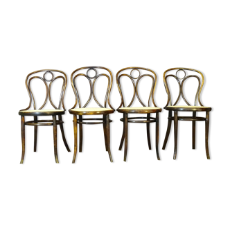 Set of 4 chairs Thonet N°19 canned to nine still unbleached, Engelstuhl 1880.