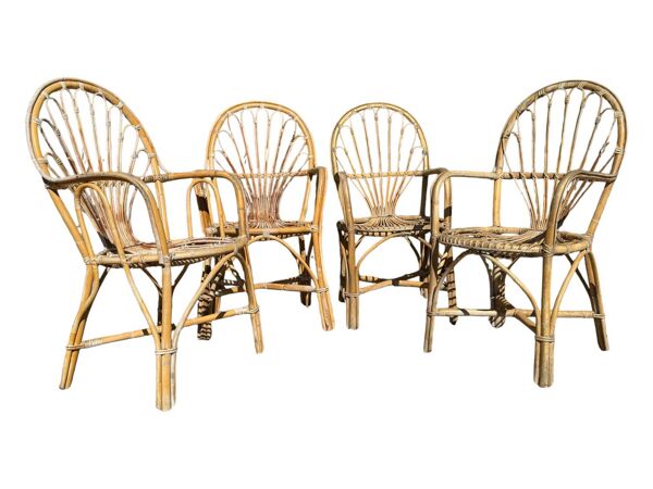 Fauteuils en rotin années 70 France, set de 4