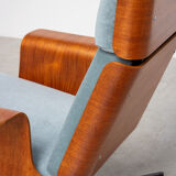 Pair of modernist teak lounge chairs and poufs 1960