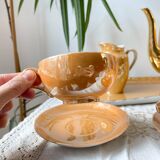 Vintage Czecho-Slovakia Victoria China Iridescent Peach Lustre Tea Set 1950s