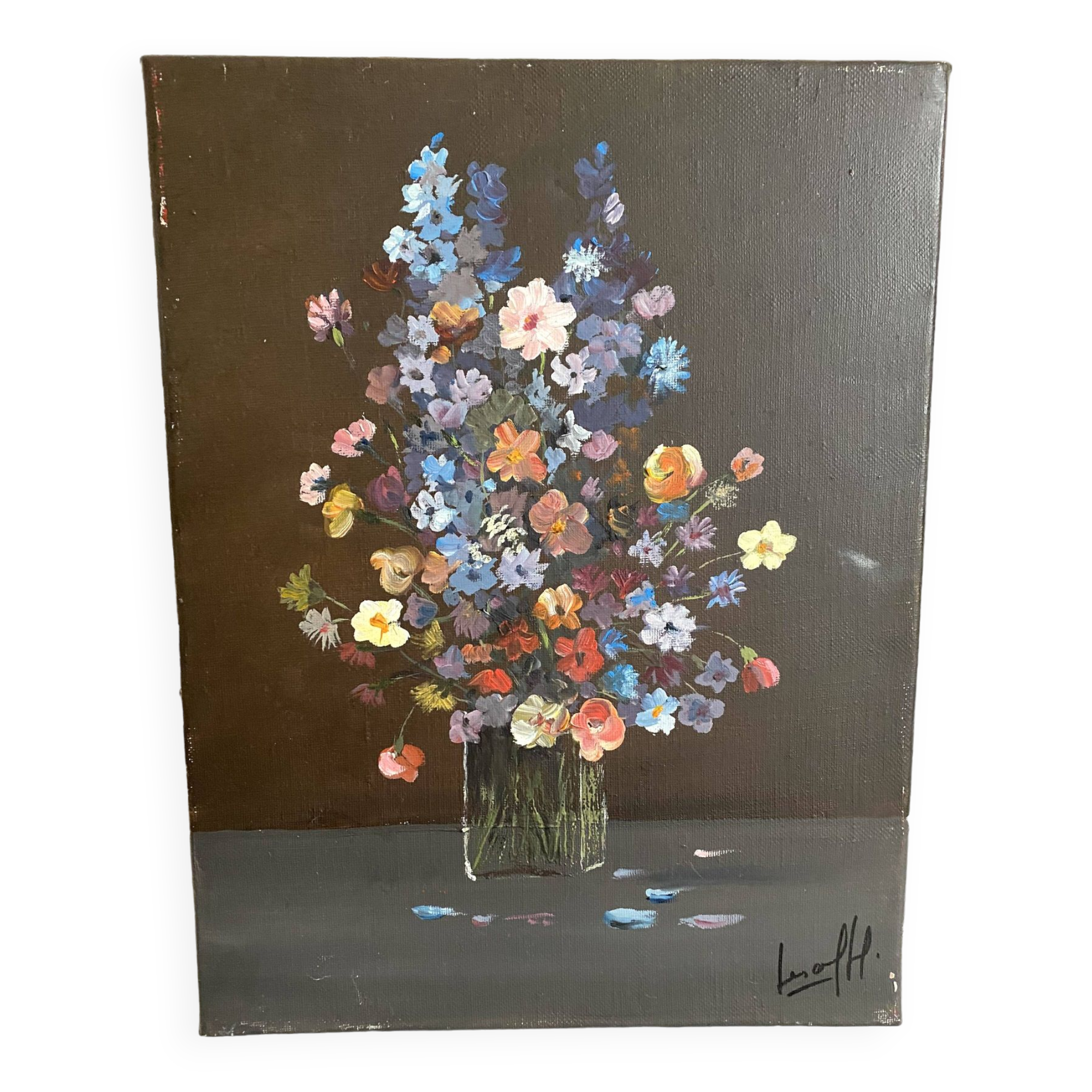 Painting on canvas bouquet of flowers signed 35 X27