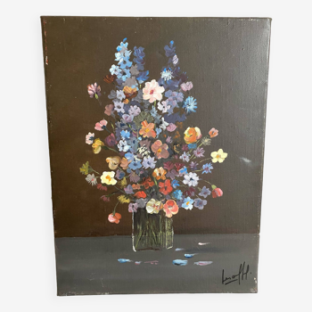 Painting on canvas bouquet of flowers signed 35 X27