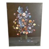 Peinture sur toile bouquet de fleurs signée 35 X27