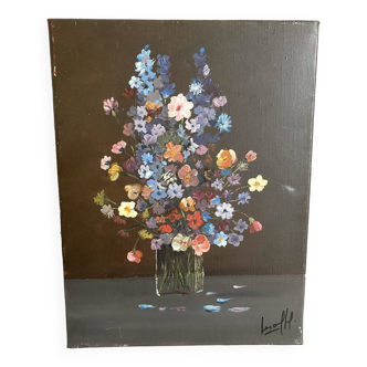 Peinture sur toile bouquet de fleurs signée 35 X27