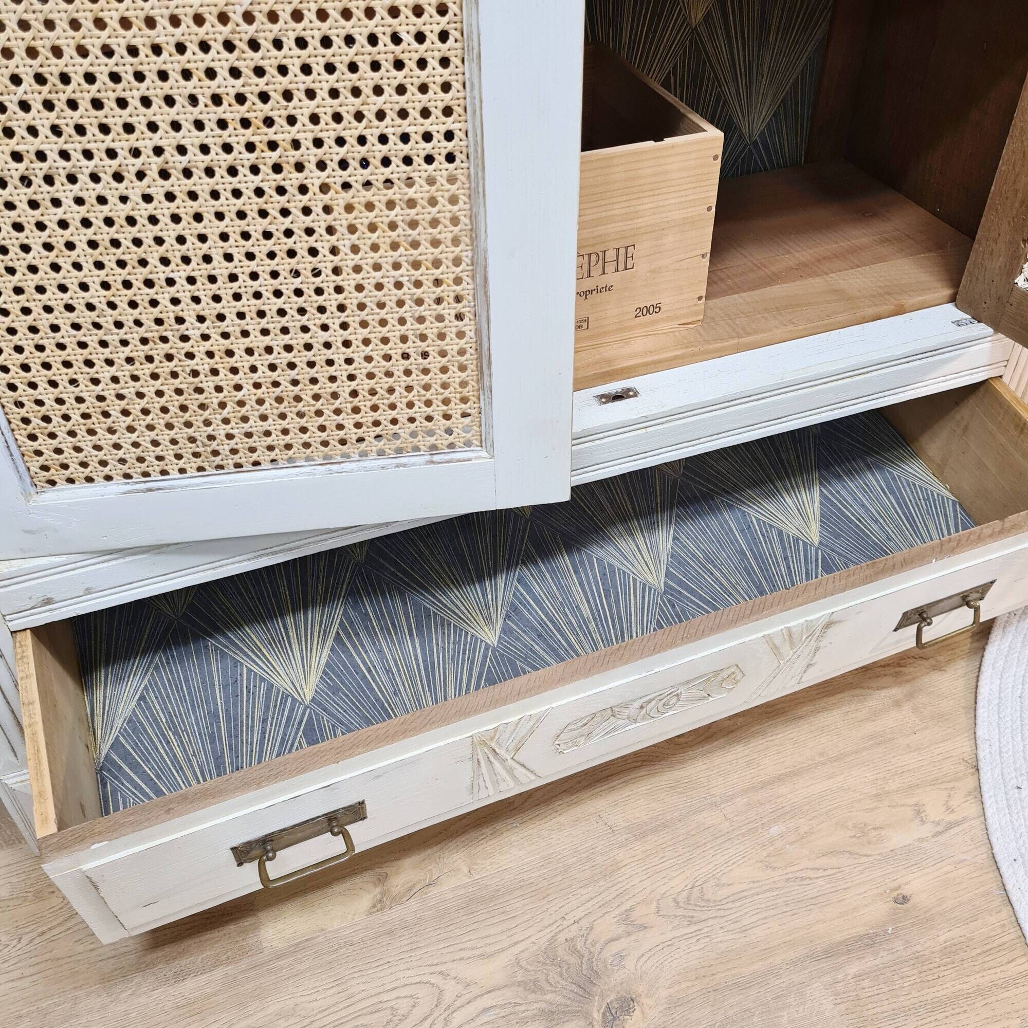 Art Deco wardrobe revisited Shabby chic style with two rattan canning doors