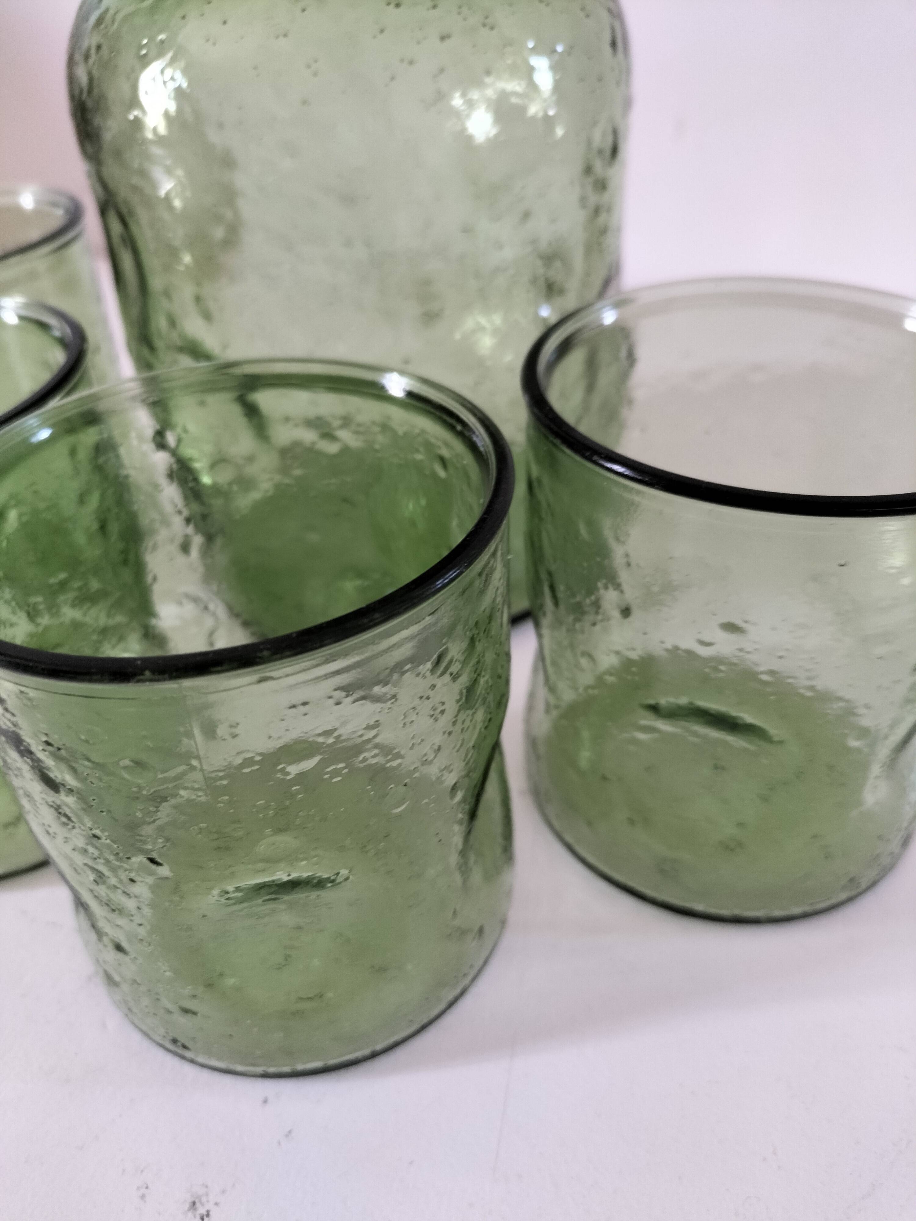 Carafe and matching tumblers in molded glass