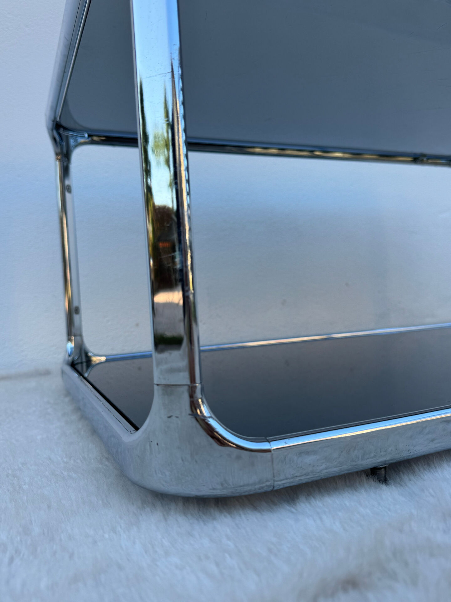 Chrome and smoked glass coffee table from the 1970s.