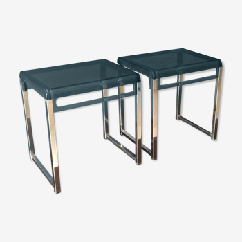 Pair of plexus and chrome bedside tables