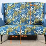 2-Seater Bench in Azure Blue Fabric – 1940s
