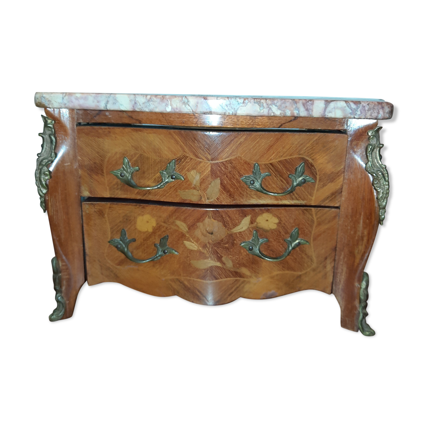 Miniature chest of drawers in Louis XV style marquetry