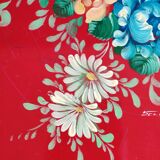 Old Red Plate Signed - Hand-Painted Floral Decoration