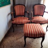Pair of armchairs + stool in antique Louis XV style